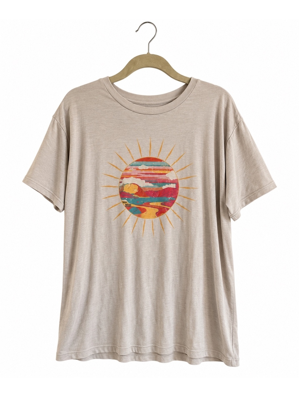 Panache Apparel Retro Sunset Graphic Tee Women’s M Boho Desert